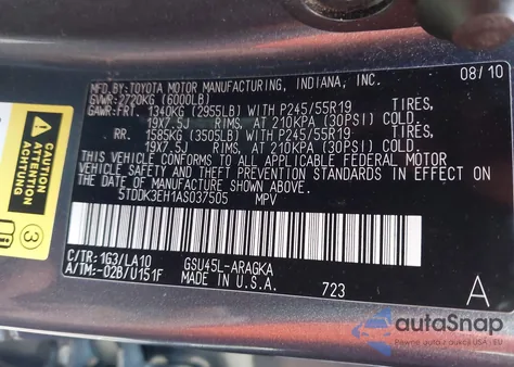 2010 Toyota Highlander Limited V6 из США, поврежденный, VIN 5TDDK3EH1AS037505